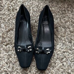 Stuart Weitzman Black Kitten Heels with Bow Accent Y2K Vintage Sz 8.5